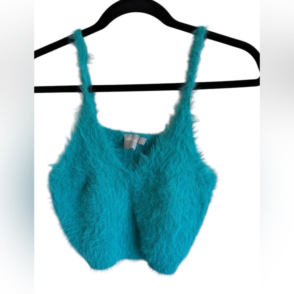 ASOS Whimsy Teal Fuzzy Cropped Tank Top